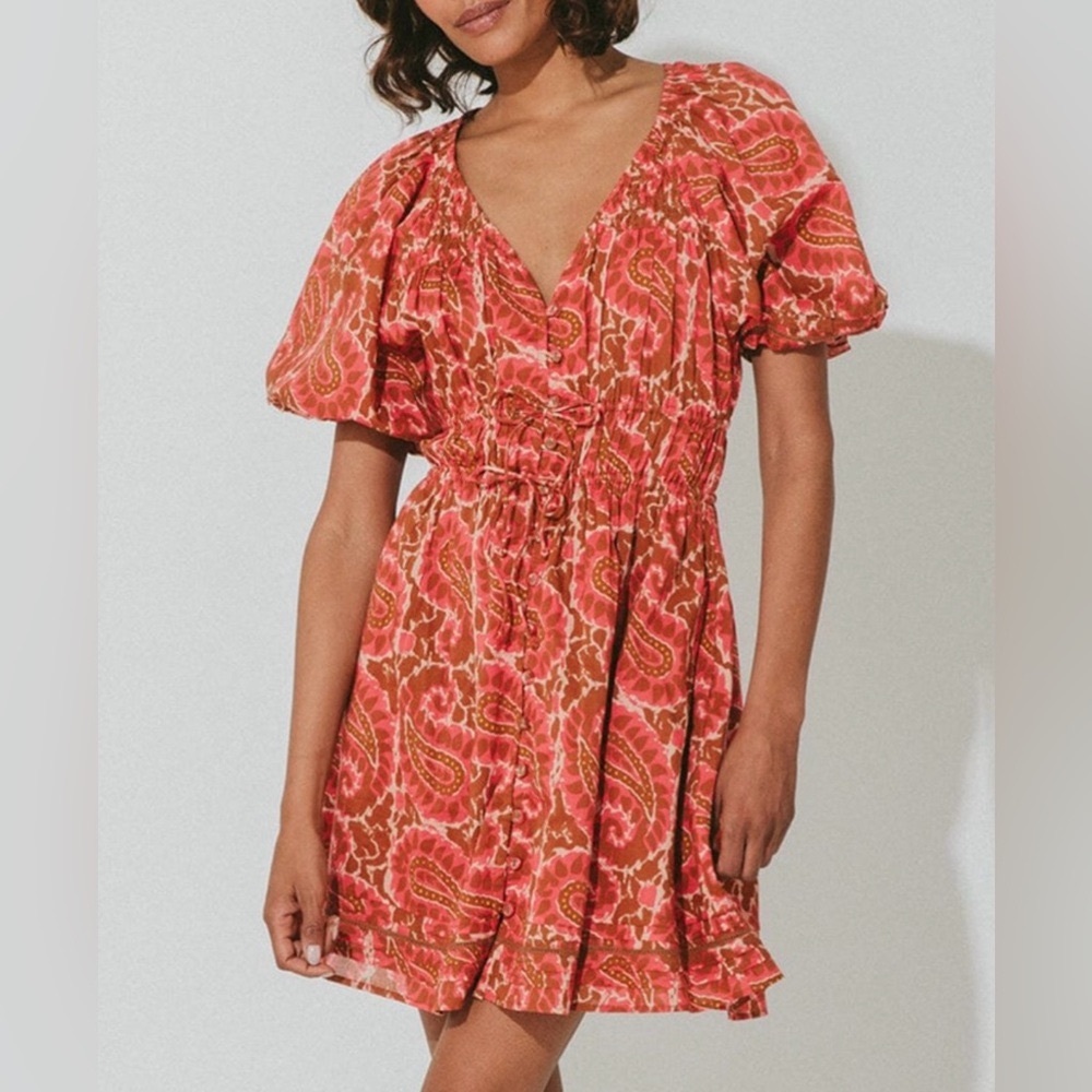 NEW CLEOBELLA Hazel Mini Dress in Aurora Paisley Size Medium Red Pink Brown